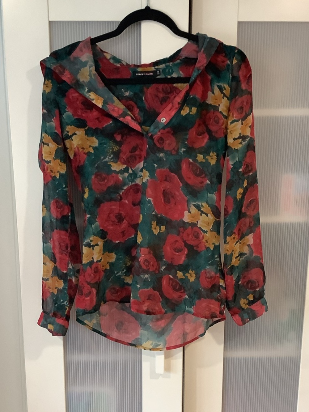 Floral Sheer Button Blouse - Red Floral